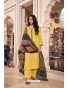 Yellow Embroidered Jam Cotton Print Designer Palazzo Salwar Suit