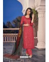 Crimson Embroidered Jam Cotton Print Designer Palazzo Salwar Suit