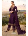 Purple Embroidered Satin Georgette Designer Straight Salwar Suit