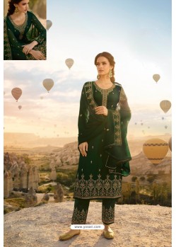 Dark Green Embroidered Satin Georgette Designer Straight Salwar Suit