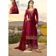 Rose Red Embroidered Satin Georgette Designer Straight Salwar Suit