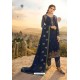 Dark Blue Embroidered Satin Georgette Designer Straight Salwar Suit