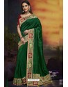 Dark Green Designer Party Wear Two Tone Heavy Satin Silk Sari