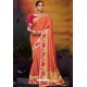 Orange Designer Party Wear Two Tone Heavy Satin Silk Sari