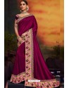 Medium Violet Designer Party Wear Two Tone Heavy Satin Silk Sari