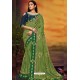 Green Designer Party Wear Two Tone Heavy Satin Silk Sari