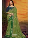 Green Designer Party Wear Two Tone Heavy Satin Silk Sari