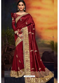 Maroon Designer Party Wear Two Tone Heavy Satin Silk Sari