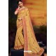 Khaki Designer Party Wear Two Tone Heavy Satin Silk Sari
