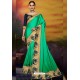 Jade Green Designer Party Wear Two Tone Heavy Satin Silk Sari