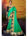 Jade Green Designer Party Wear Two Tone Heavy Satin Silk Sari