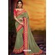 Olive Green Designer Party Wear Two Tone Heavy Satin Silk Sari
