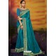 Teal Designer Party Wear Two Tone Heavy Satin Silk Sari