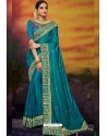 Teal Designer Party Wear Two Tone Heavy Satin Silk Sari