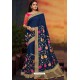 Navy Blue Designer Party Wear Two Tone Heavy Satin Silk Sari