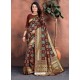 Deep Scarlet Designer Party Wear Lichi Silk Sari