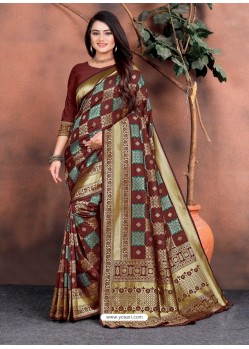 Deep Scarlet Designer Party Wear Lichi Silk Sari