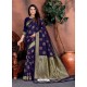 Navy Blue Designer Party Wear Lichi Silk Sari