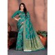 Teal Designer Party Wear Lichi Silk Sari