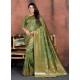 Green Designer Party Wear Lichi Silk Sari