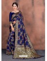 Royal Blue Designer Party Wear Lichi Silk Sari