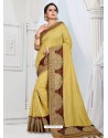 Khaki Party Wear Heavy Embroidered Soft Art Silk Sari