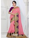 Pink Party Wear Heavy Embroidered Soft Art Silk Sari