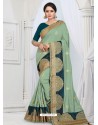 Sea Green Party Wear Heavy Embroidered Soft Art Silk Sari