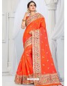 Orange Party Wear Heavy Embroidered Soft Art Silk Sari