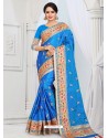 Blue Party Wear Heavy Embroidered Soft Art Silk Sari
