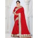 Red Party Wear Heavy Embroidered Soft Art Silk Sari