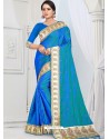 Blue Party Wear Heavy Embroidered Soft Art Silk Sari