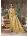 Gold Designer Blended Cotton Jacquard Banarasi Silk Party Wear Sari