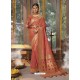Rust Designer Blended Cotton Jacquard Banarasi Silk Party Wear Sari