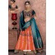 Orange Heavy Embroidered Banarasi Silk Designer Lehenga Choli