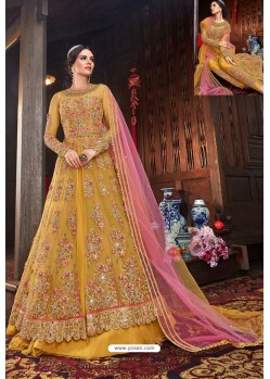 Mustard Heavy Embroidered Gown Style Designer Anarkali Suit