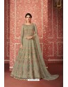 Olive Green Heavy Embroidered Gown Style Designer Anarkali Suit