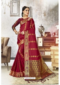 Maroon Traditional Party Wear Embroidered Kanjeevaram Art Silk Sari