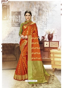 Orange Traditional Party Wear Embroidered Kanjeevaram Art Silk Sari
