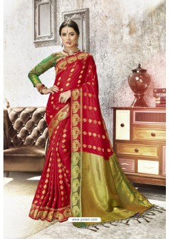Red Traditional Party Wear Embroidered Kanjeevaram Art Silk Sari