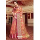 Peach Designer Party Wear Handloom Art Silk Sari