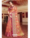 Peach Designer Party Wear Handloom Art Silk Sari