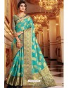 Turquoise Designer Party Wear Handloom Art Silk Sari
