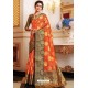 Orange Designer Party Wear Handloom Art Silk Sari