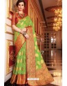 Green Designer Party Wear Handloom Art Silk Sari