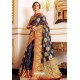 Dark Blue Designer Party Wear Handloom Art Silk Sari