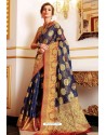 Dark Blue Designer Party Wear Handloom Art Silk Sari