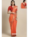 Orange Party Wear Poly Silk Embroidered Sari