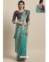 Sky Blue Party Wear Poly Silk Embroidered Sari