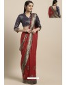 Maroon Party Wear Poly Silk Embroidered Sari